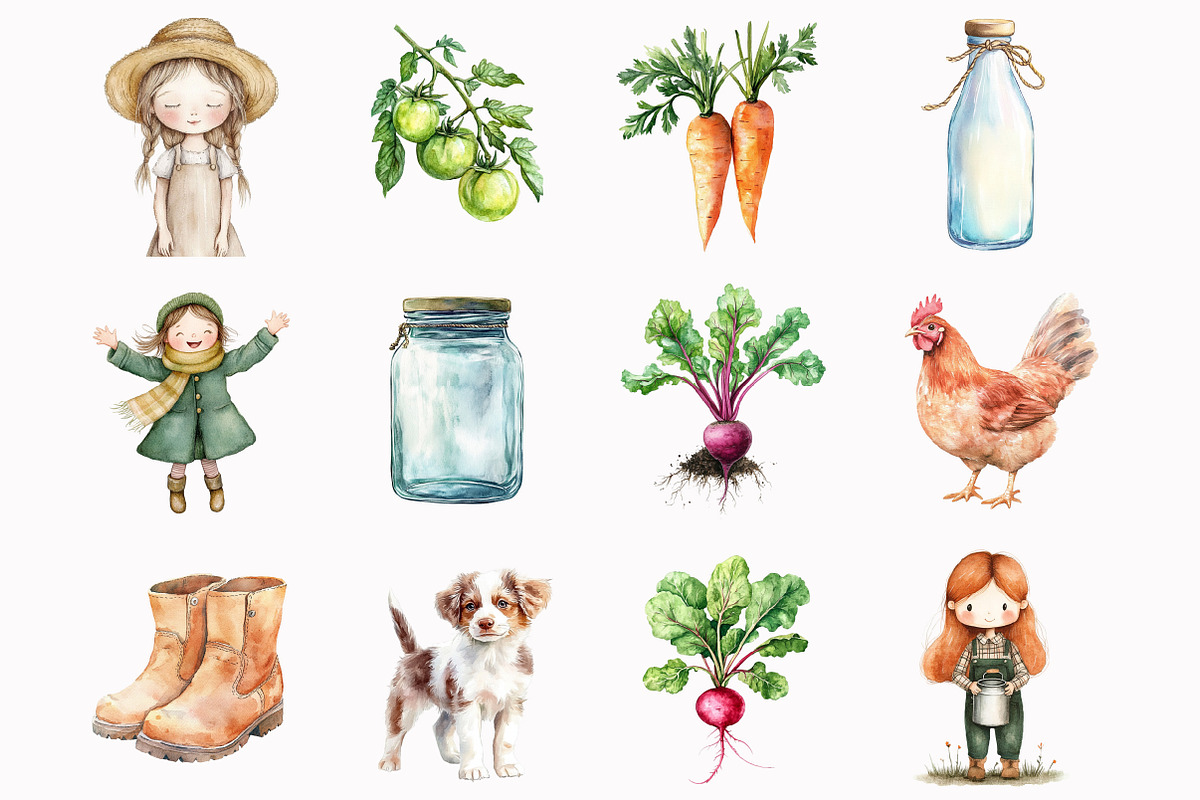 Watercolor Spring Farm Clipart, an Illustration by Design Market (Photo 3 of 5)