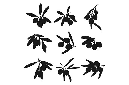 Natural olives isolated silhouettes, a Food Illustration by Vector Tradition