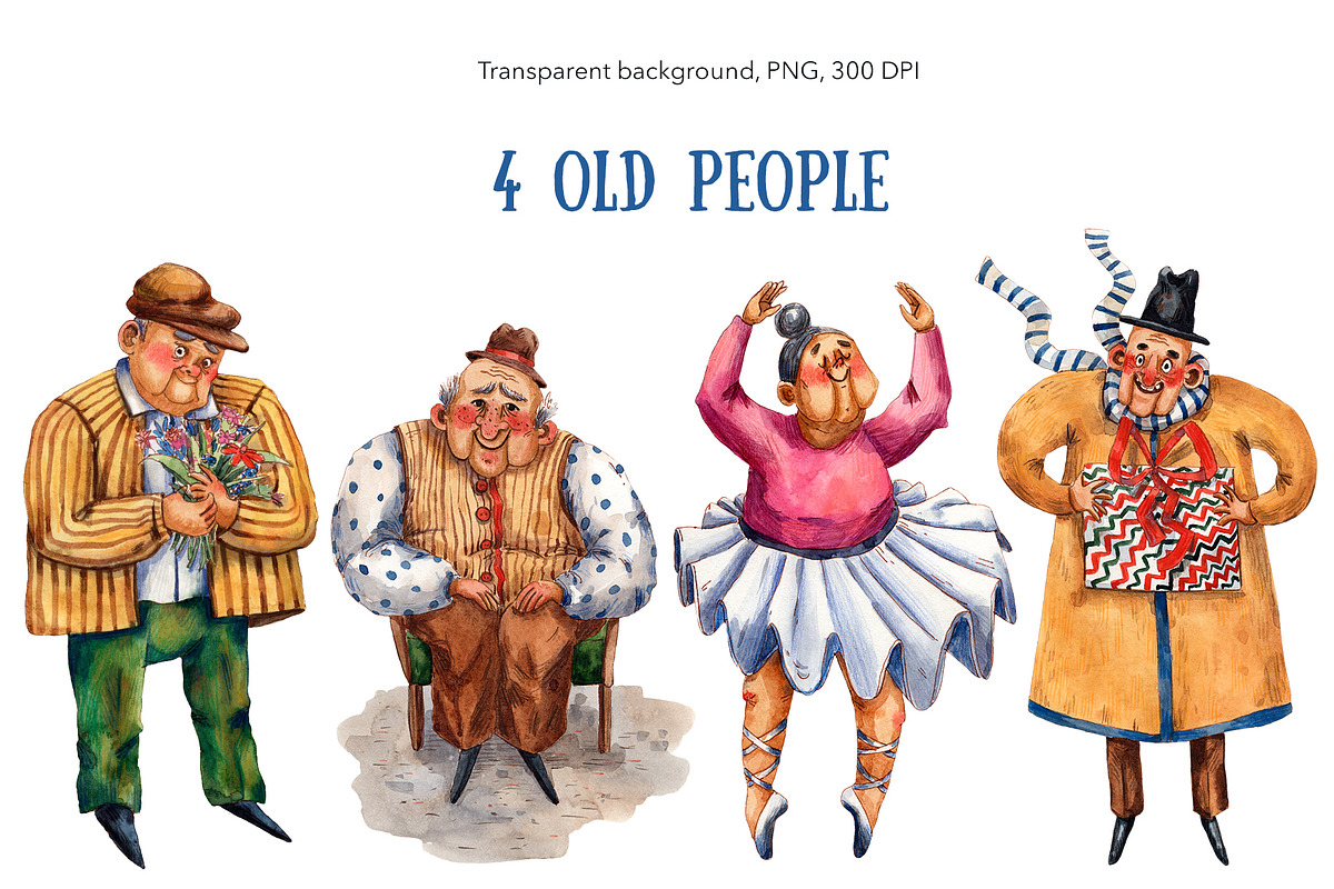 Happy Old Age - Watercolor Set, a Person Illustration by Mashamashastu (Photo 4 of 13)