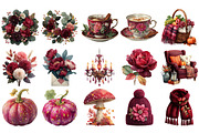 Watercolor Burgundy Autumn Clipart, an Illustration by Craft Nest (Thumbnail 2 of 4)