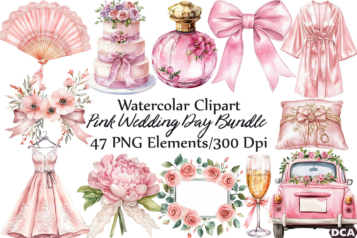 Pink Wedding Day Clipart, an Illustration by DreamCafeArt (Photo 1 of 7)