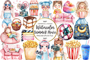 Summer Movie Night Clipart, an Illustration by OK Design