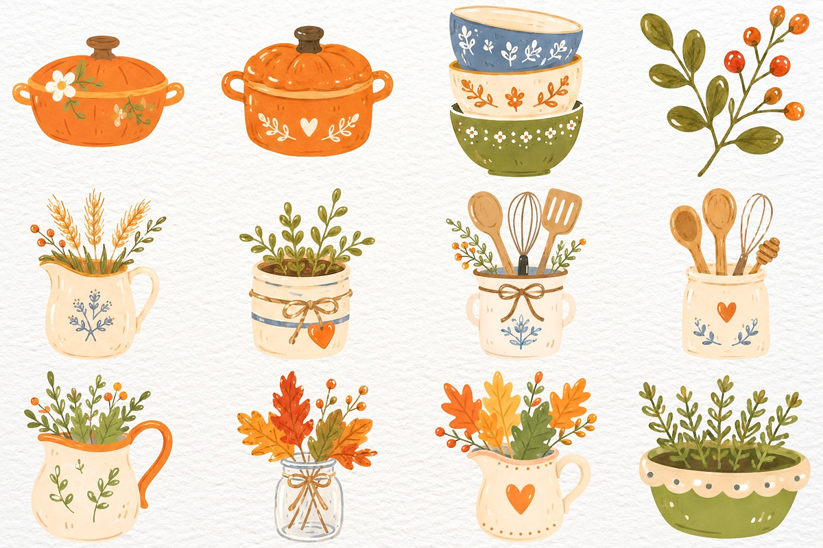 Rustic Kitchen Clipart Fall Cottage, a Food Illustration by SugarCloudStudioArt (Photo 5 of 6)