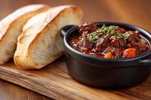 Hearty beef stew with carrots and, a Food & Drink Photo by MistyDay