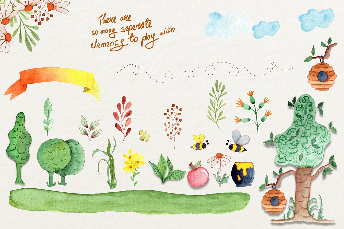 Honey Bears Watercolor Collection, a Decorative Illustration by TanataDesign (Photo 6 of 8)