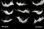 36 Milk Splashes on black background, an Object Illustration by Handmadefont (Thumbnail 4 of 10)