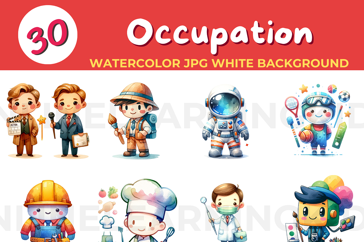 30 Occupation watercolor JPG white b, an Education Illustration by John_Walker (Photo 1 of 3)