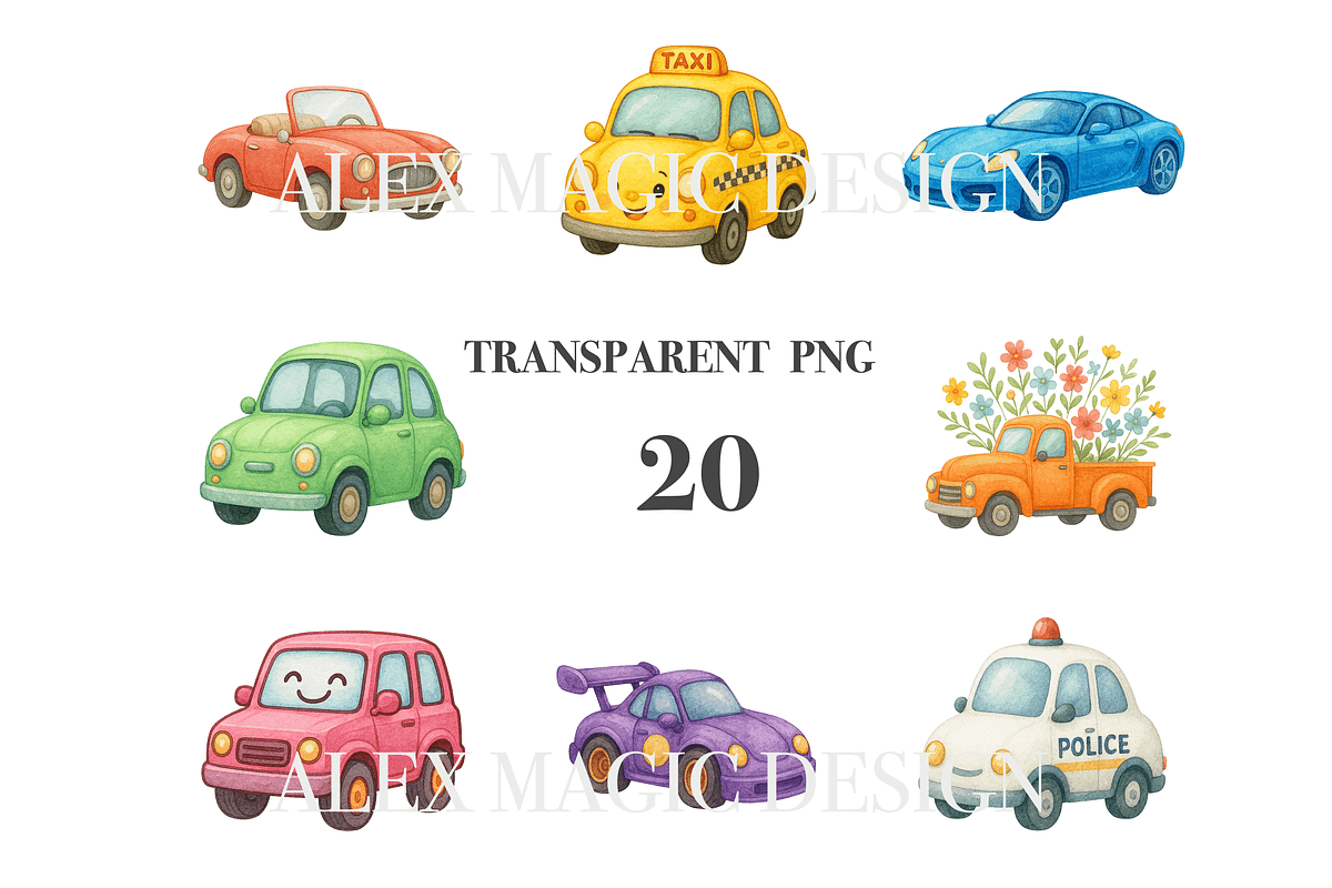 Car Clipart Set, a Decorative Illustration by Pati Charm Studio (Photo 3 of 8)