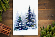 SALE Watercolor winter fir forest, a Decorative Illustration by MaryAmi (Thumbnail 3 of 3)