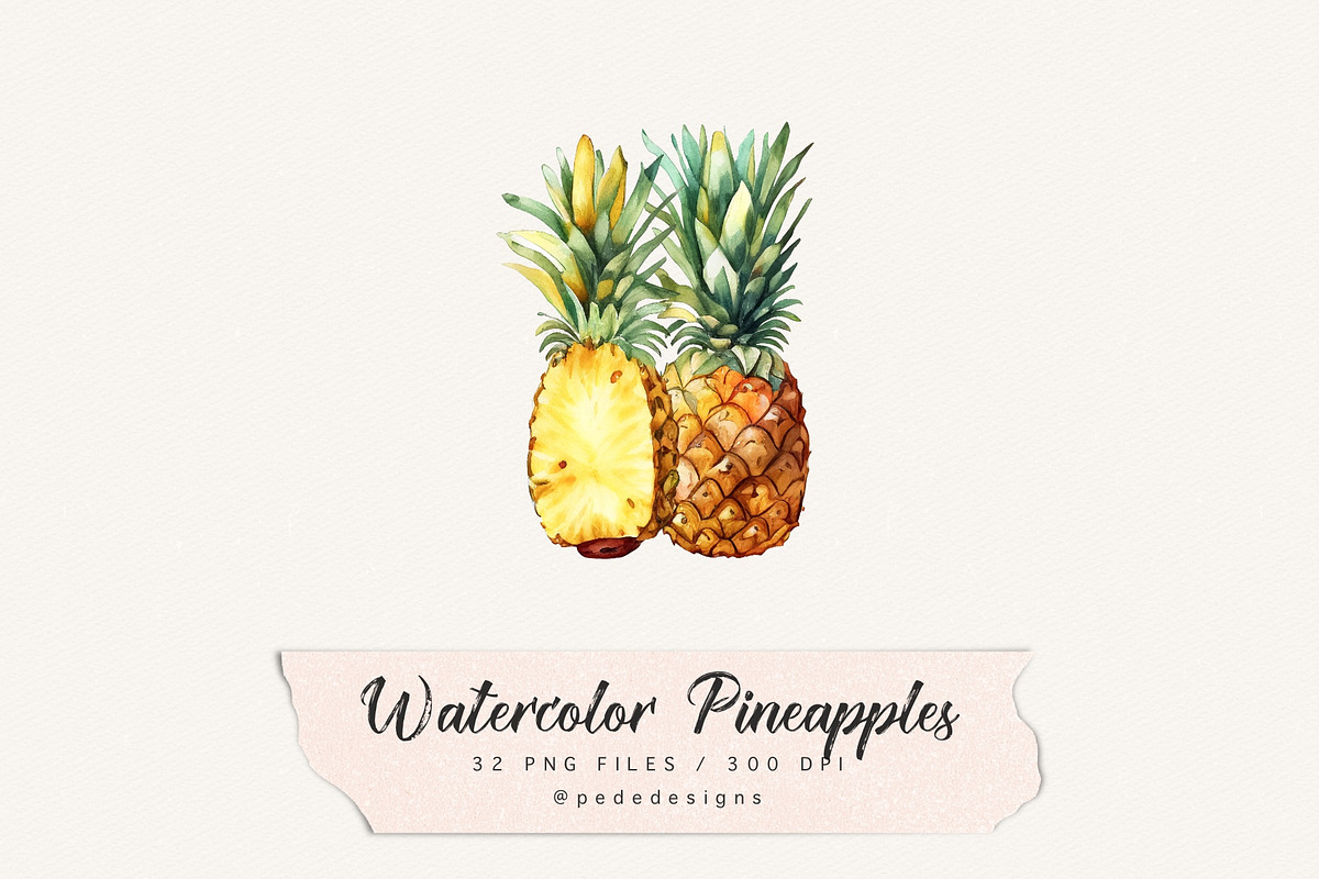 Watercolor Pineapples, a Food Illustration by PeDe Designs (Photo 5 of 5)