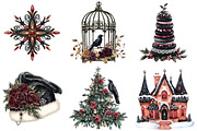 Watercolor Gothic Christmas Clipart, a Seasonal Illustration by CitraGraphics (Thumbnail 2 of 7)