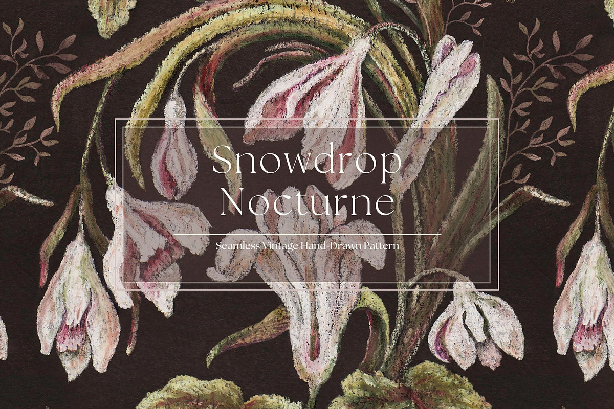 Snowdrop Nocturne Botanical Pattern, a Pattern Graphic by MouseGrey (Photo 1 of 9)