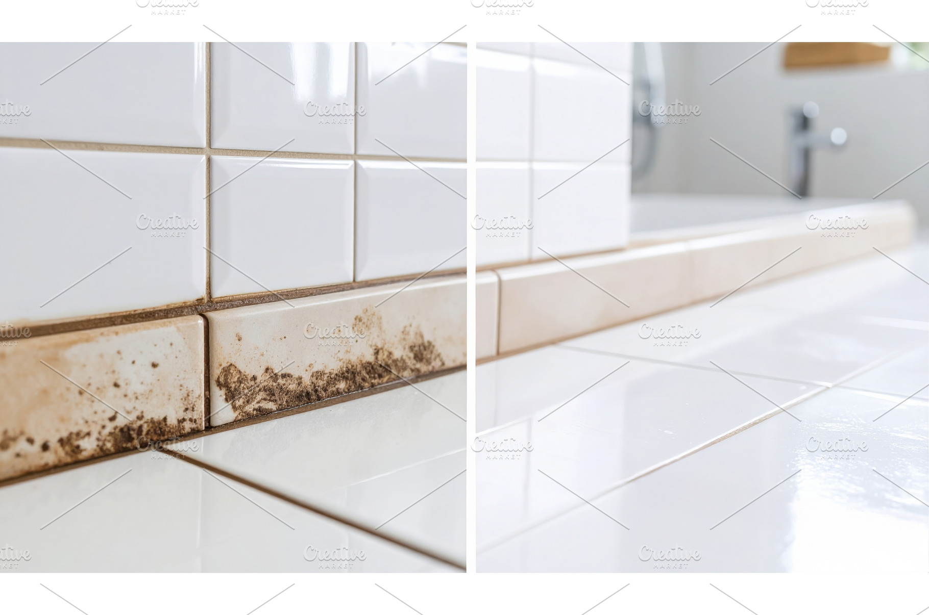 Comparison of moldy bathroom tiles, a Background Photo by Igor Tichonow
