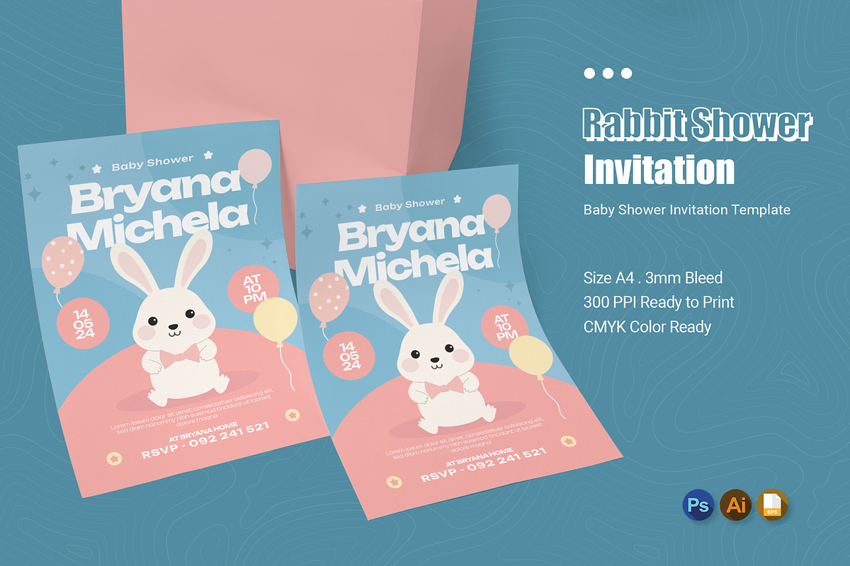Rabbit Shower Baby Shower Invitation, an Invitation Template by Esensifiksi.studio (Photo 1 of 2)