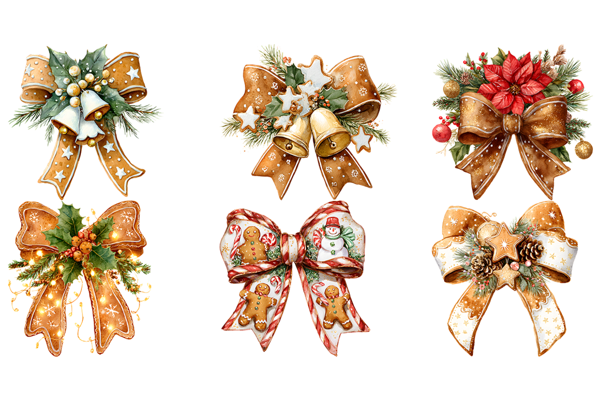 Watercolor Gingerbread Bow Clipart, a Decorative Illustration by stickermadness (Photo 4 of 4)