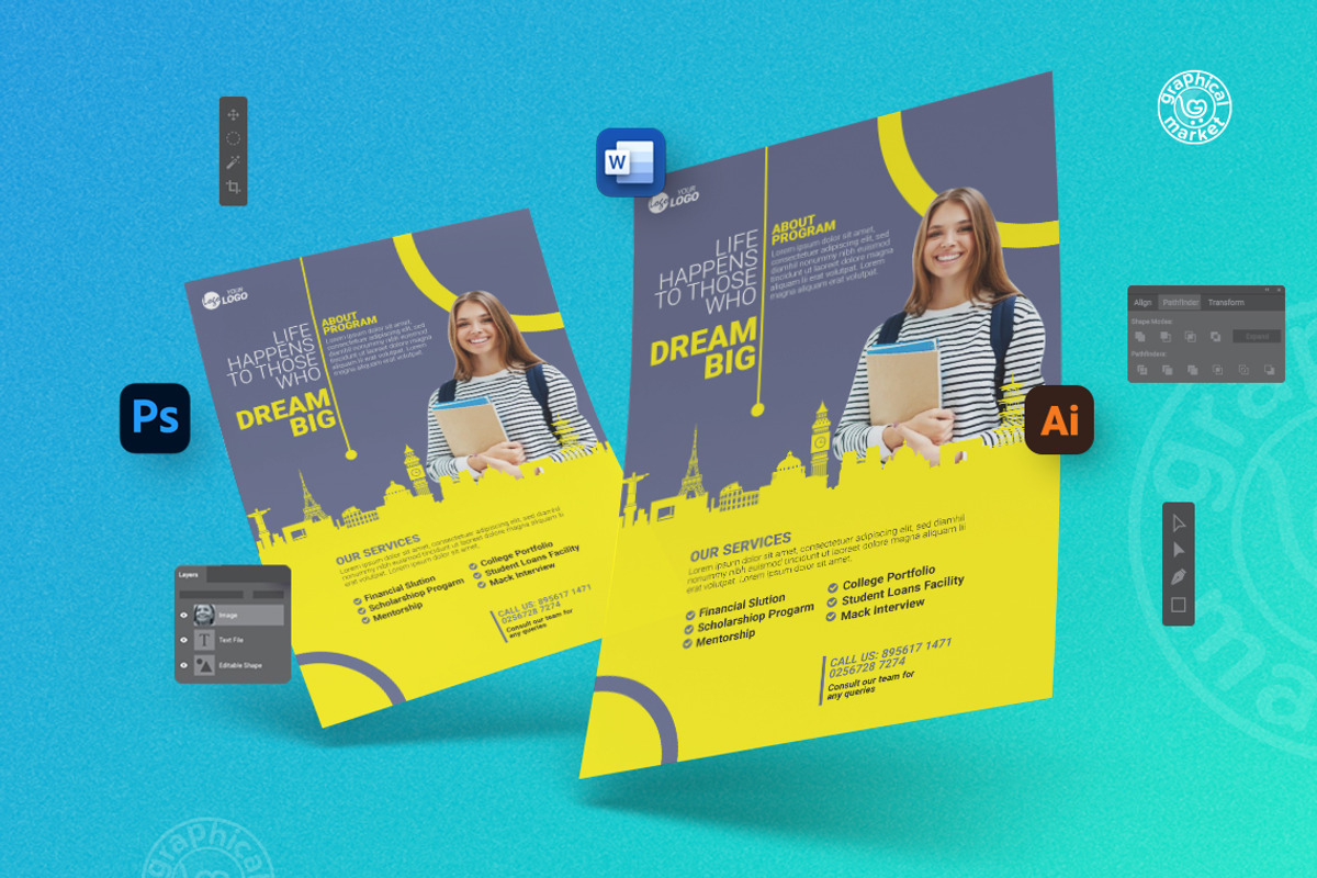 Education Admission Flyer Template, a Flyer Template by GraphicalMarket (Photo 3 of 6)