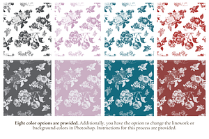 Floral Rose Seamless Pattern Set