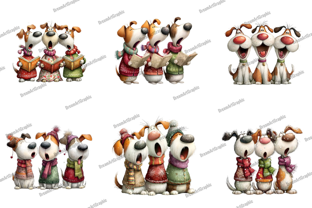Quirky Christmas Dog Caroler Clipart, an Illustration by DreamArtGraphic (Photo 2 of 5)