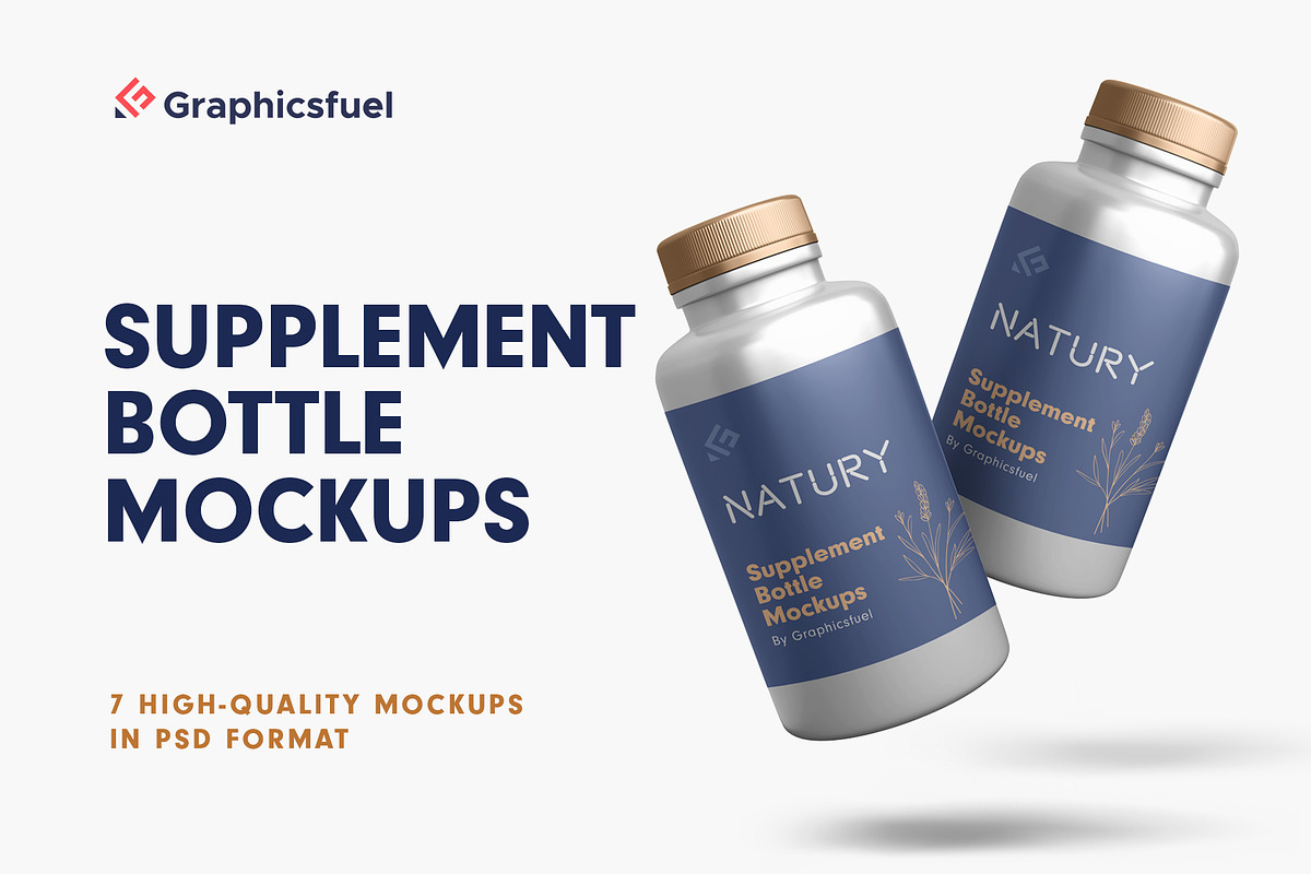Supplement Bottle Mockups, a Packaging Mockup by Graphicsfuel (Photo 1 of 12)