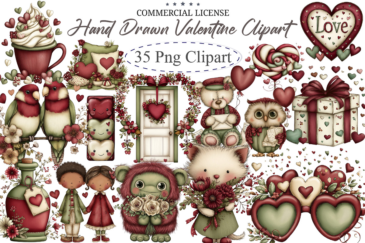Hand Drawn Valentine Clipart, an Illustration by designcity5 (Photo 1 of 5)