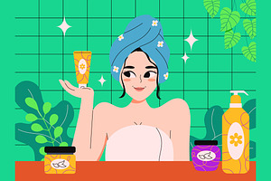 Green Skincare Ads Illustration, a Person Illustration by graphicook