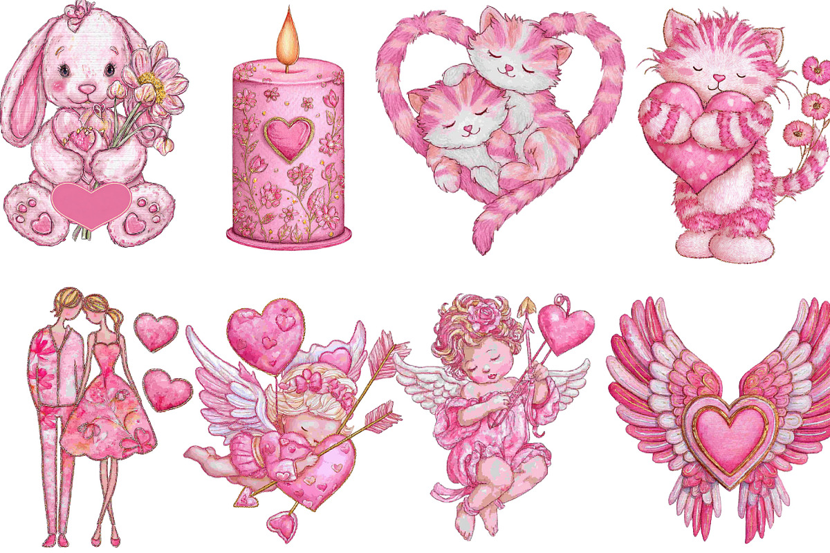Watercolor Valentine Day Clipart, an Illustration by Designking (Photo 2 of 5)