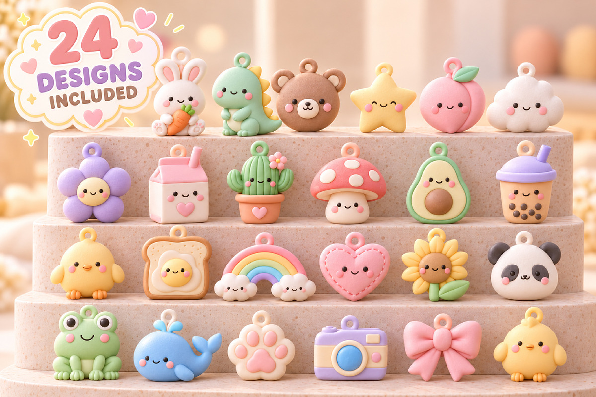 24 Cute Kawaii Keychain STL Bundle, an Object 3D Model by Layerology (Photo 1 of 3)