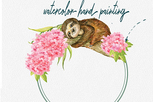 Sloth. Watercolor Clipart.