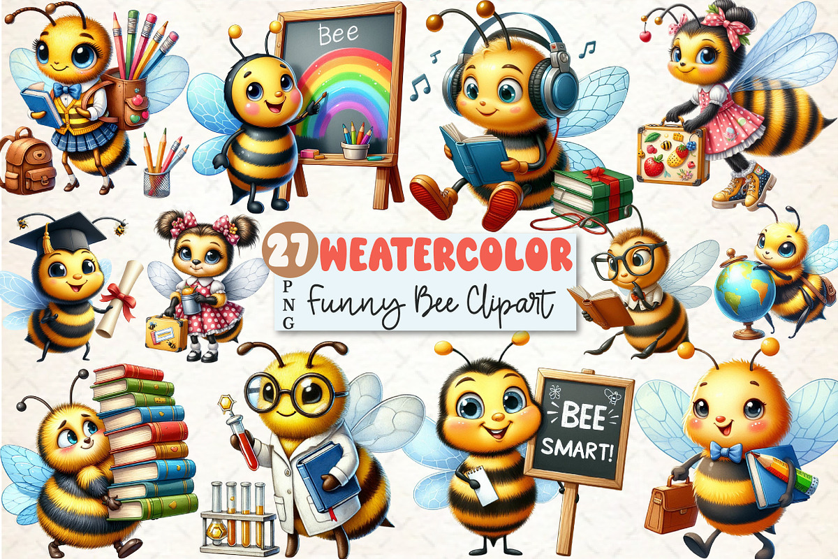 Back to School Bee Sublimation Clipa, a Seasonal Illustration by Rose Art (Photo 1 of 4)