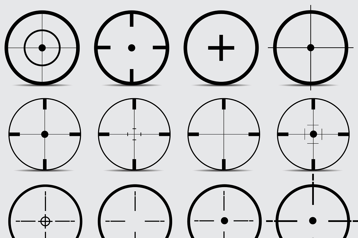 Set of different sights on a gray