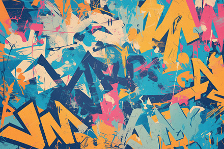 A vibrant abstract background featuring colorful graffiti-style letters and spl, a Wallpaper Graphic by Textures & Backgrounds