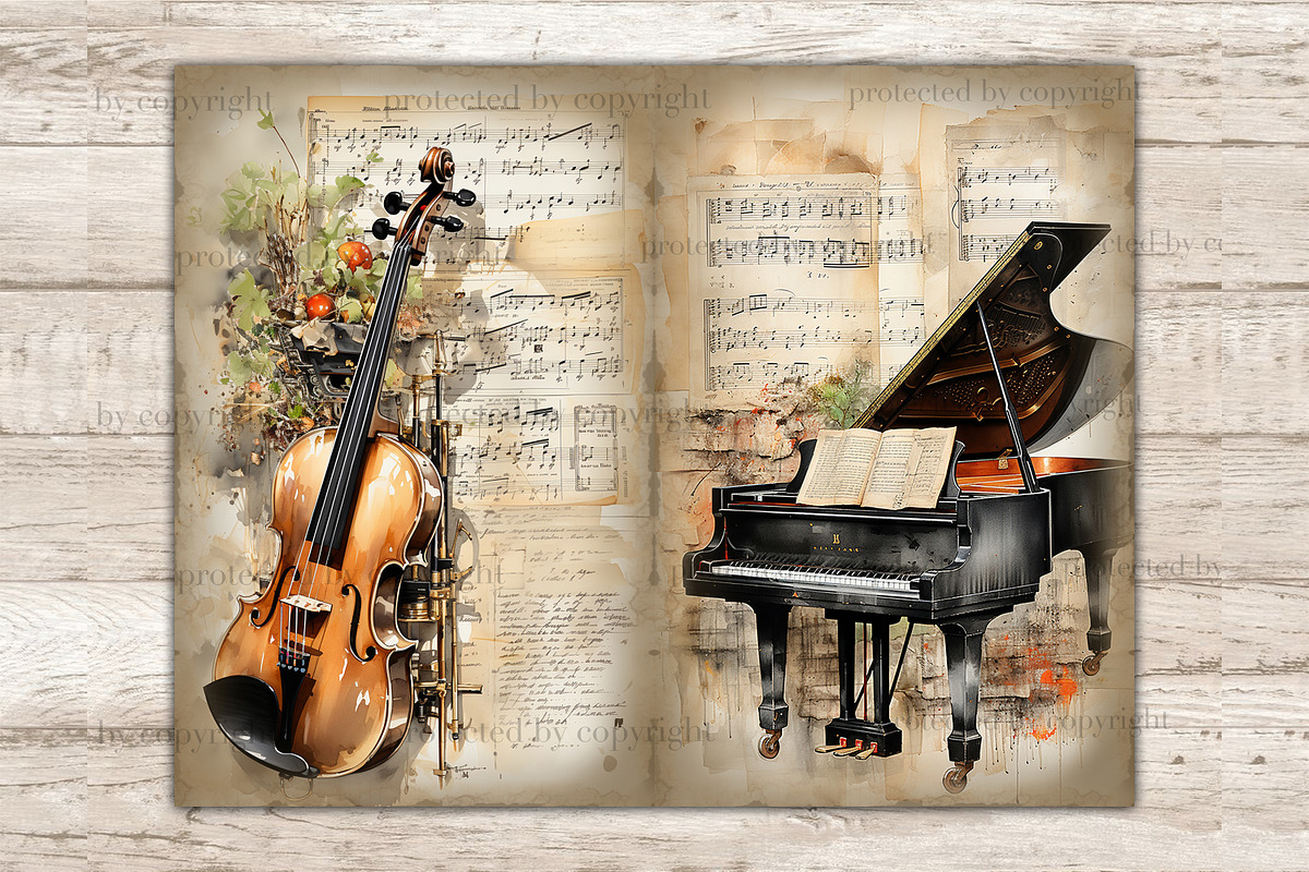 Musical Instruments Printable Paper, an Object Illustration by GlamArtZhanna (Photo 4 of 9)