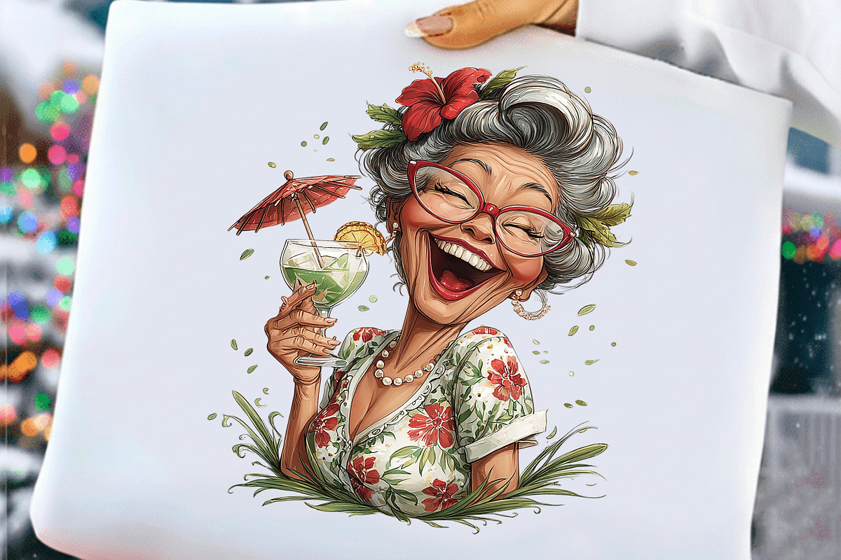 Funny Senior Lady Drinking Cocktail, an Illustration by Craft Nest (Photo 6 of 9)