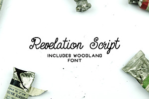 Revelation Script + Woodland Font