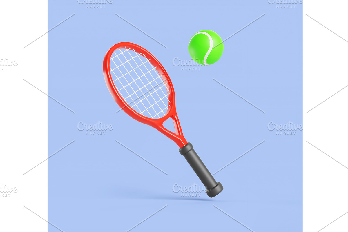 Tennis racket and ball render icon, a Sport Illustration by Marozhkastudio