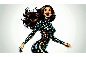 Happy woman in polka dot jumpsuit, a Person Illustration by AlexArt