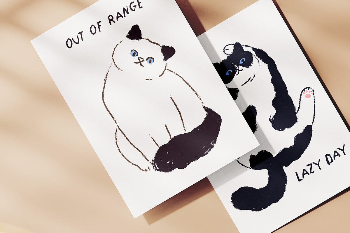 Cute funny cats, doodle drawings set, an Animal Illustration by Good Studio (Photo 8 of 8)