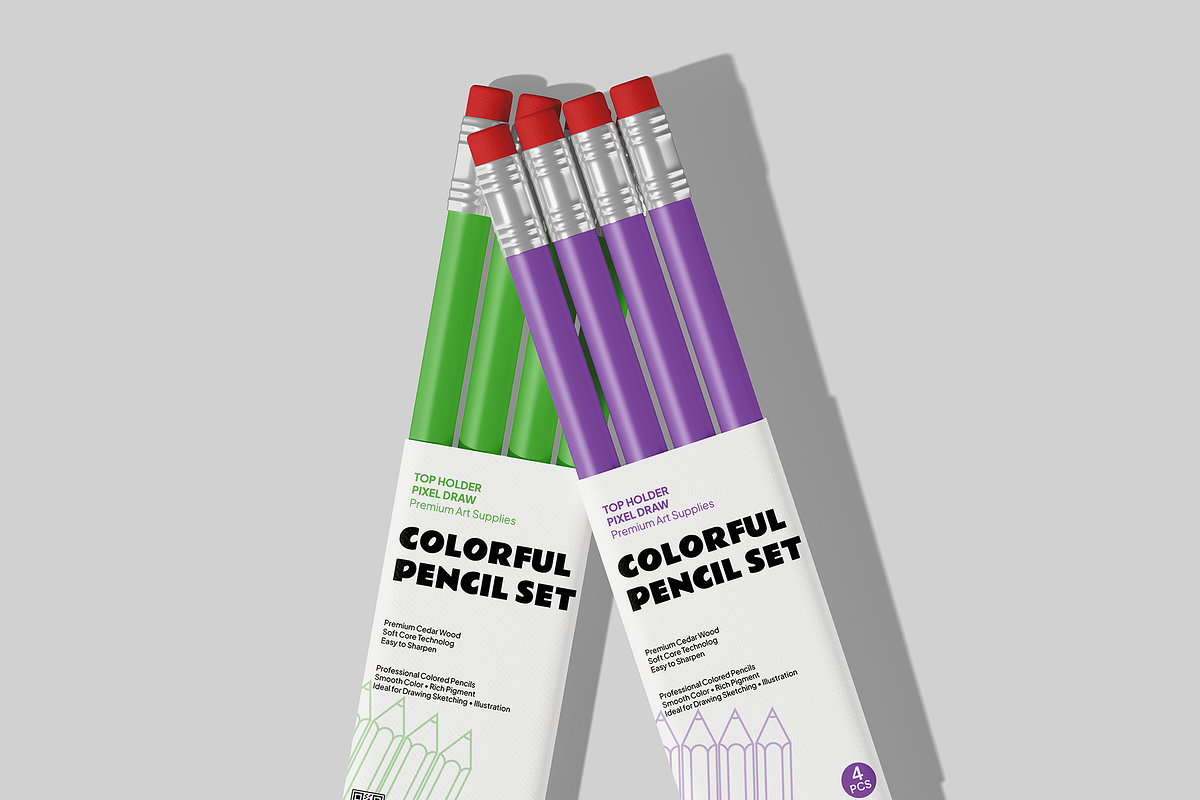 Colorful Pencil Packaging Mockup, a Pens & Pencil Mockup by Bartama Graphic (Photo 4 of 5)
