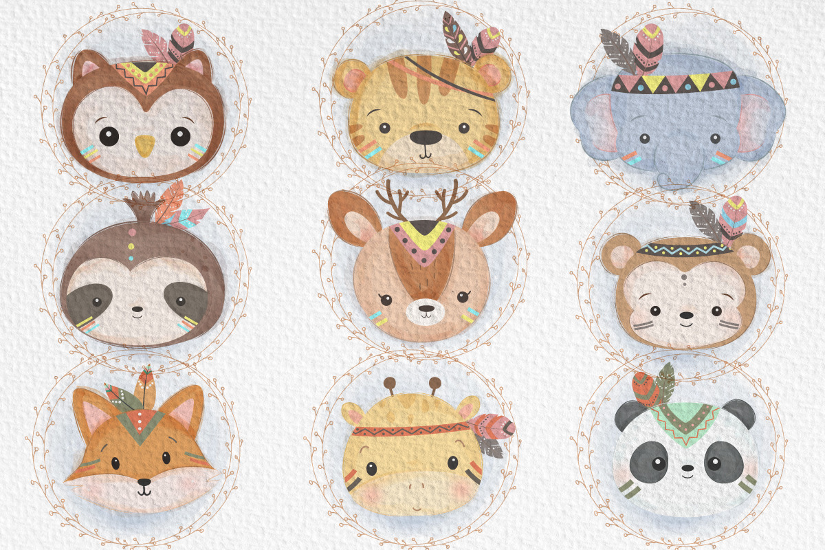 Cute Bohemian Animals Head Clipart, an Animal Illustration by DrawStudio1988 (Photo 2 of 3)