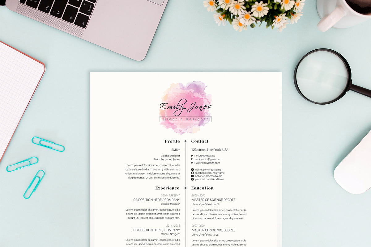 Water Color CV-Resume Tempalate *C, a Resume Template by Showy68 Template (Photo 2 of 3)