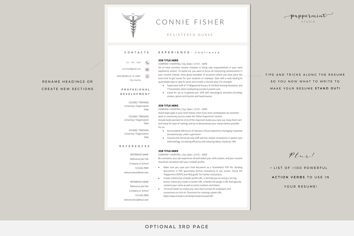 Nurse Resume Template CV, a Resume Template by PAPPERMINT RESUME STUDIO (Photo 3 of 8)