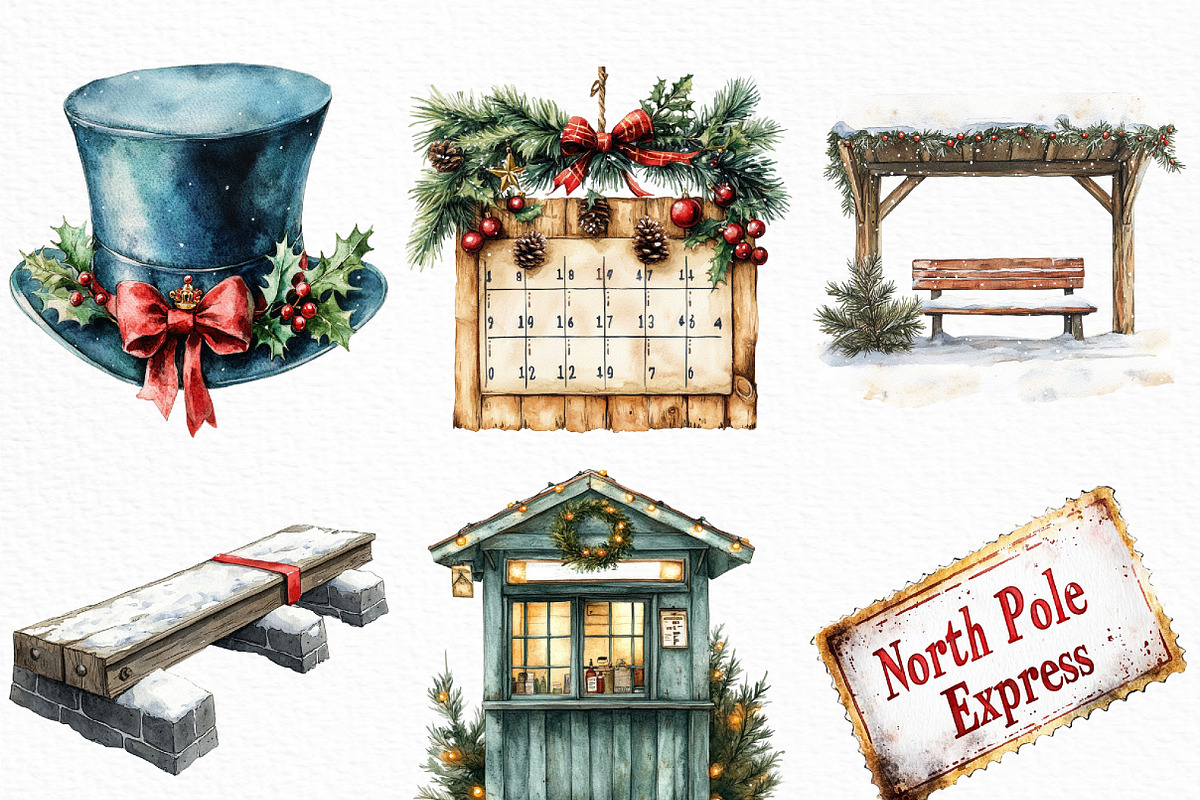 Christmas Train Station Clipart, an Illustration by Craft Nest (Photo 5 of 6)