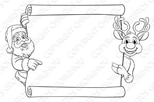 Santa and Reindeer Scroll Coloring, an Illustration by Christos Georghiou