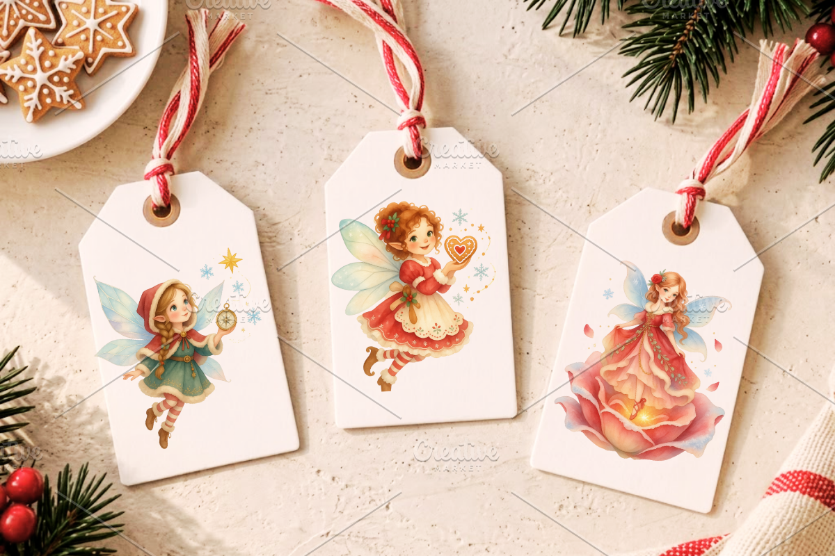 Watercolor Christmas Fairy Cliparts, a Seasonal Illustration by Ink Gallery (Photo 3 of 9)