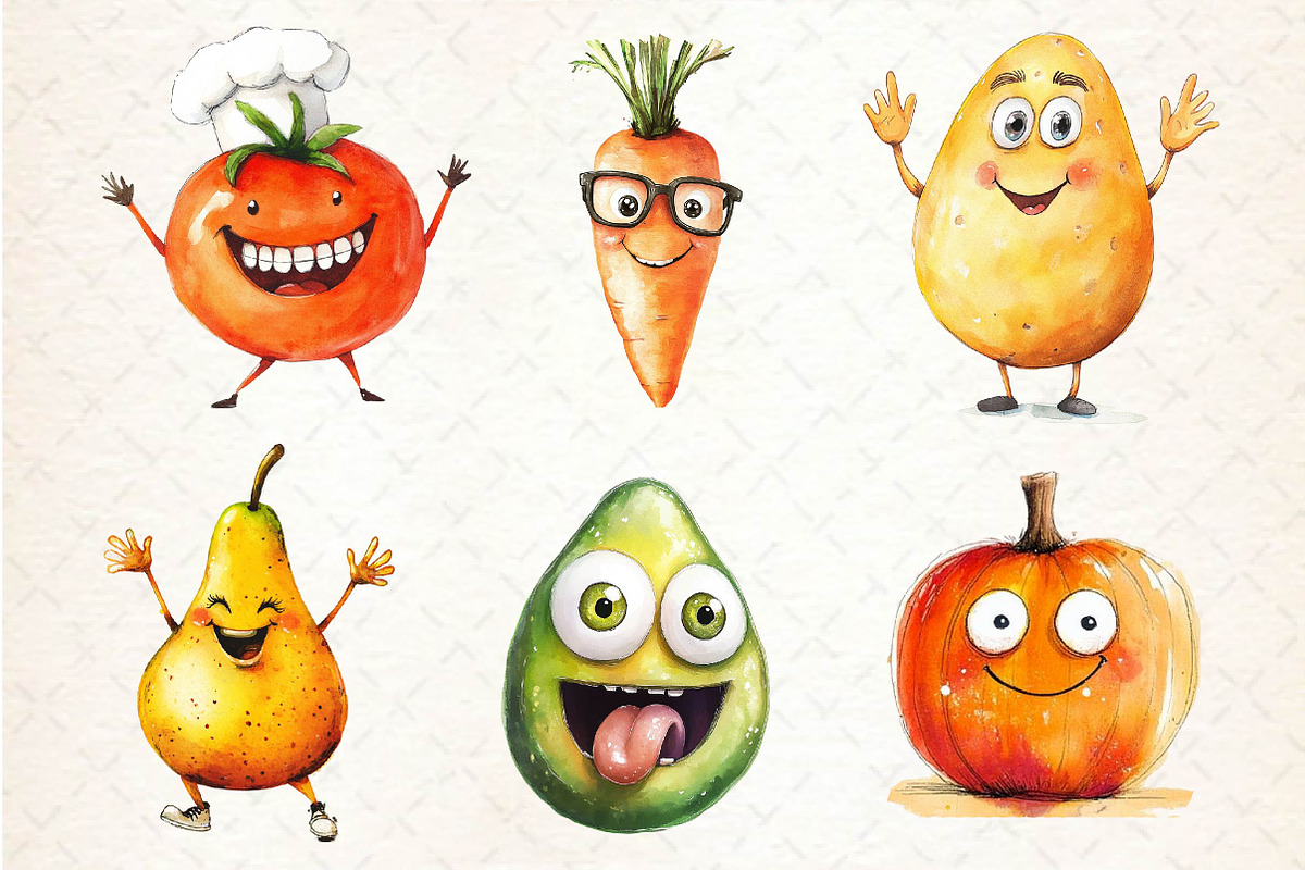 Funny Fruits & Vegetables Clipart, an Illustration by Dream Creation (Photo 4 of 6)