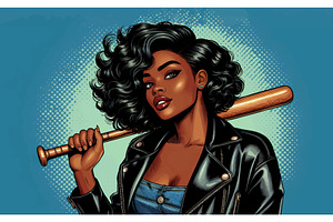 Woman in Leather Jacket Holding, a Person Illustration by AlexArt