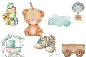 Cute Baby Shower Watercolor Clipart