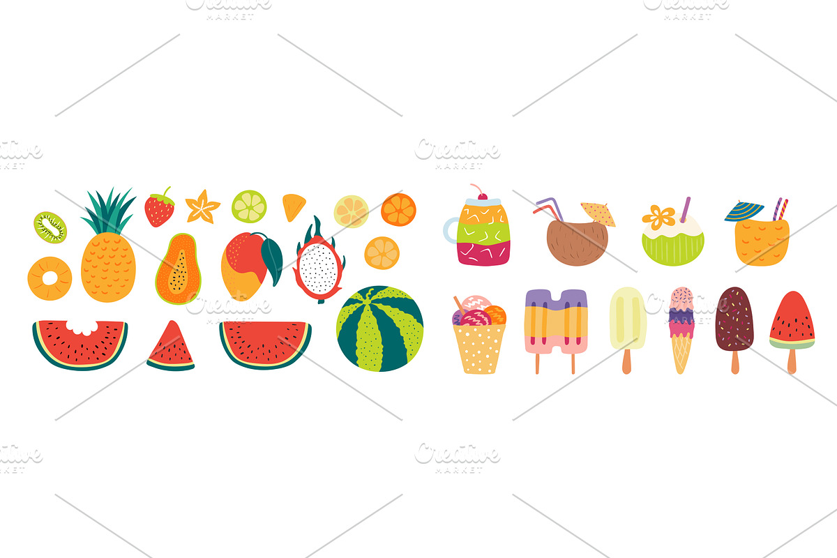 Tropical fruit, cocktail, ice cream, a Food Illustration by sceptical cactus