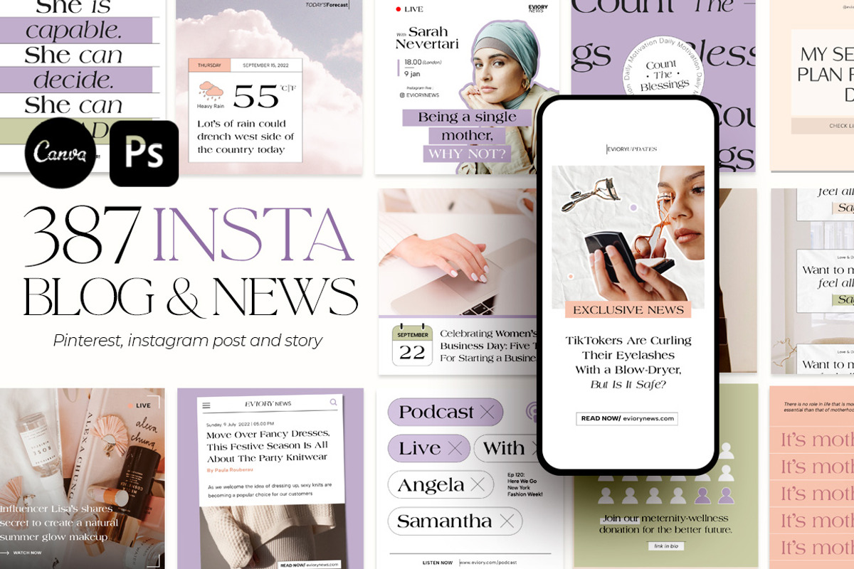Blog & News Room Instagram CANVA PS, a Social Media Template by Eviory (Photo 1 of 26)