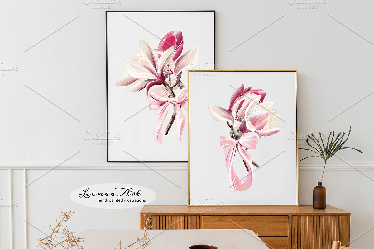 Magnolia Clipart Set, a Seasonal Illustration by Leonaa art (Photo 7 of 10)